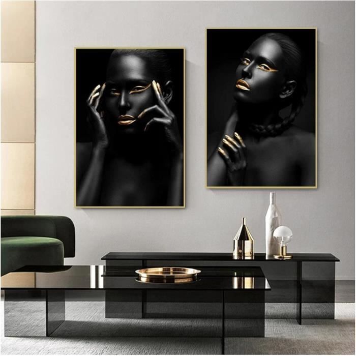 Xsyucp-Tableaux, Posters Et Arts Décoratifs 2 Pcs 50X70Cm Sans Cadre Art  Mural Or Noir Femme Africaine Tableau De Murale Déc[u8335] - Cdiscount  Maison
