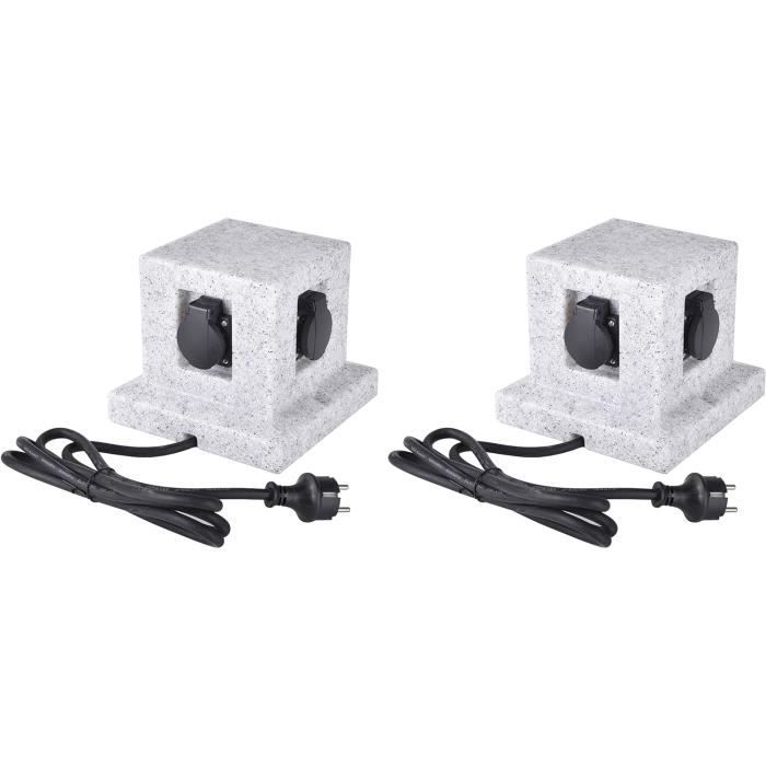Lot De 2 Colonnes De Prises D'Extérieur - 4 Prises - Aspect Pierre - Cube Carré - Ip44 - Prise