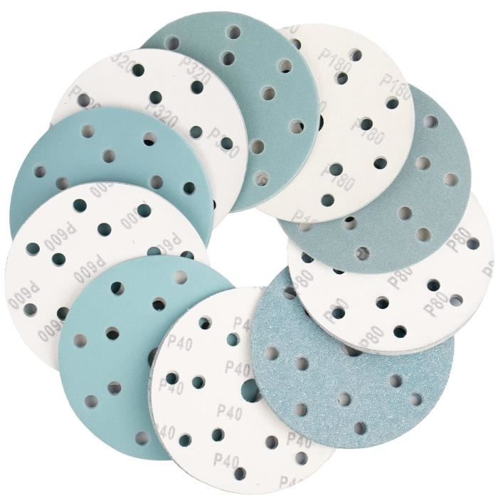 Lot De 100 Feuilles Papier De Verre Floqué 100mm Grain 40 à 2000 - Disques Auto-agrippants Pour Meuleuse D'Angle Et Polisseuse