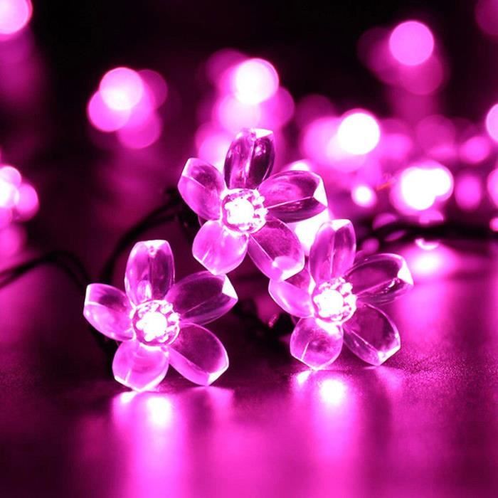7m Guirlande Lumineuse Solaire En Forme De Fleurs De Cerisier 50 Led 8 Modes Décoration Jardin Lumière Rose