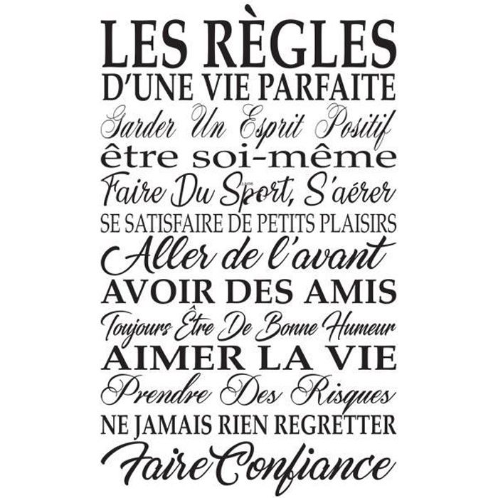 Sticker Texte Citation Les Regles D Une Vie Parfaite 60x36 Cm Noir Tex038 Cdiscount Maison