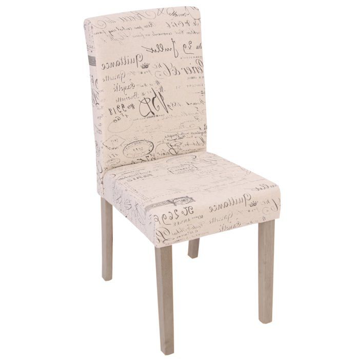 lot de 2 chaises de salle à manger cuisine en tissu crème motif ecriture des pieds en bois clair