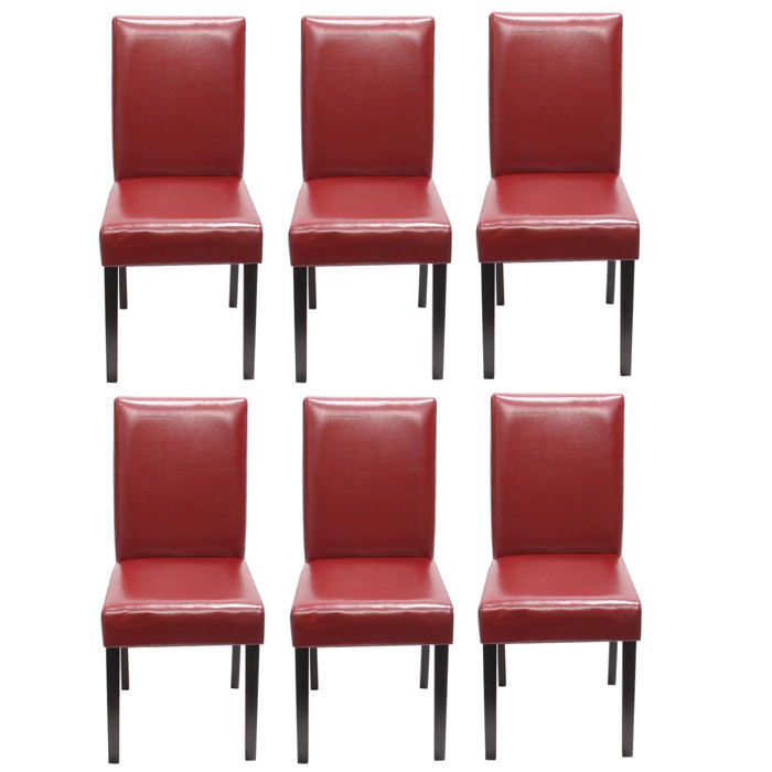 lot de 6 chaises de salle à manger cuisine en cuir rouge pieds en bois fonces design moderne