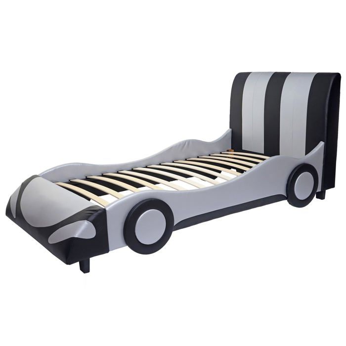 Lit pour enfant voiture sommier a lattes synthetique bois 190x100cm noir argente 04_0003619