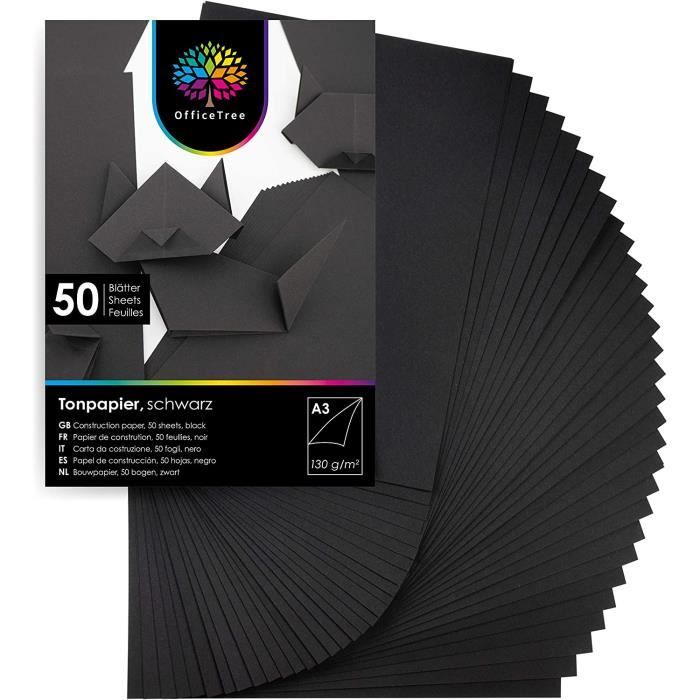 50 Feuilles de Papier en Noir - Feuille Noire Cartonnée - Papier