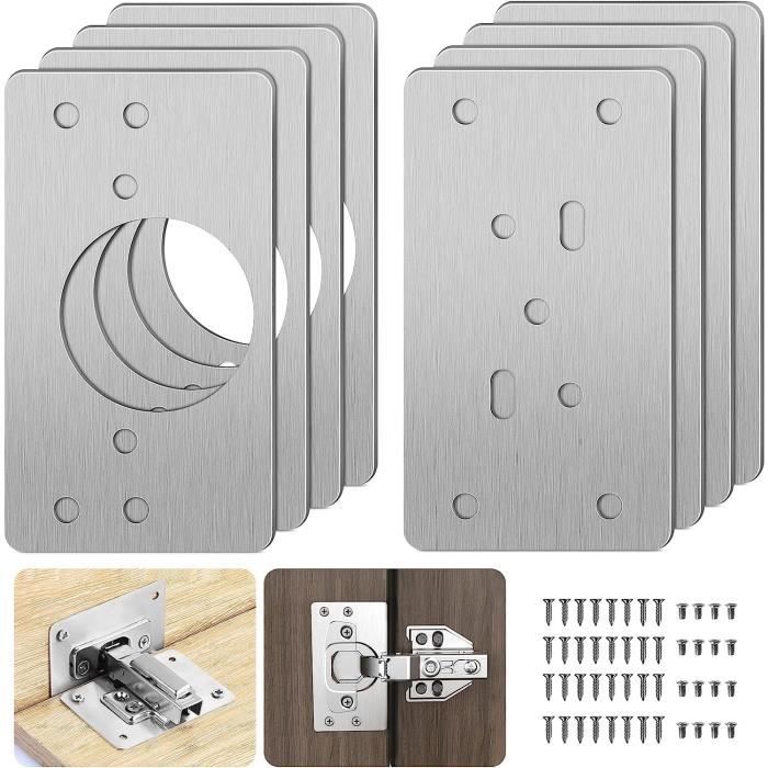 10 Pièces Plaque Reparation Charniere Porte d'armoire,plaque de réparation de charnière de porte de placard de cuisine avec trou, supports de fixation plats en acier inoxydable avec vis