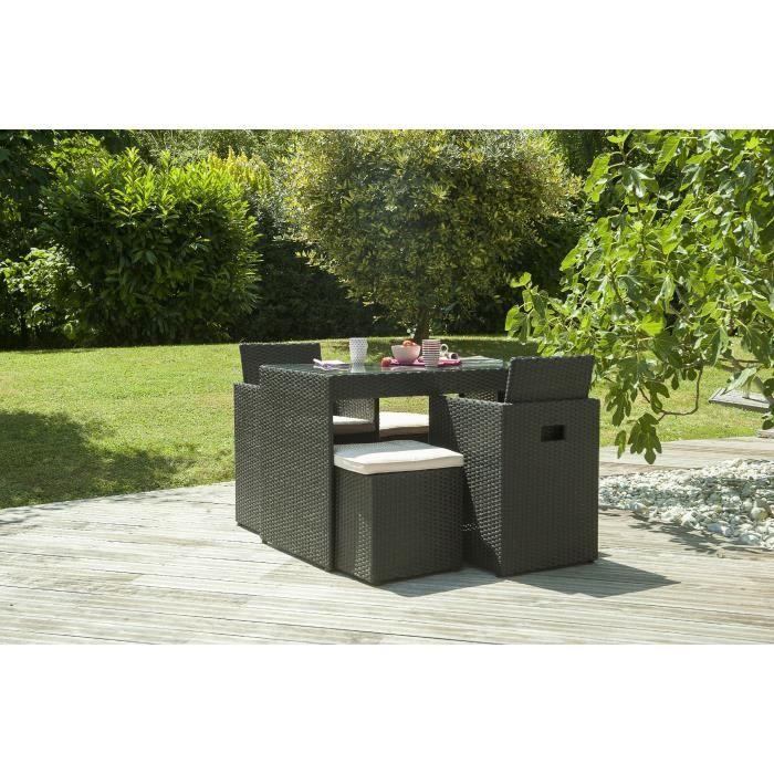 Ensemble Encastrable Table De Jardin 4 Places En Resine Noir
