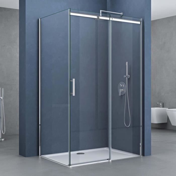 Paroi de douche avec porte coulissante 90x120 Sogood Ravenna18k cabine de douche rectangulaire en verre de sécurité transparent