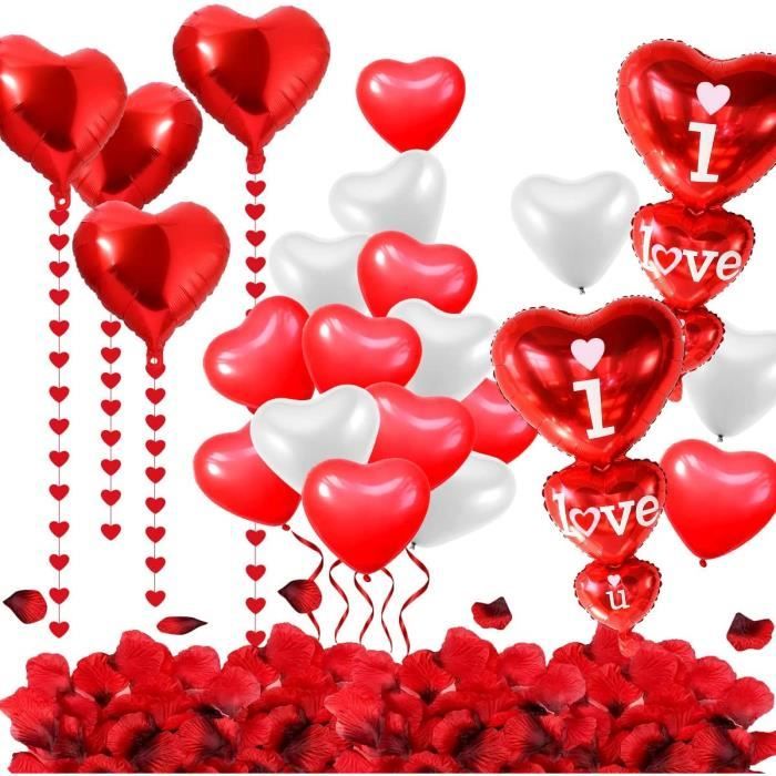 Décoration Romantiques Pétales, 2 Xxl Ballon I Love You, 1000