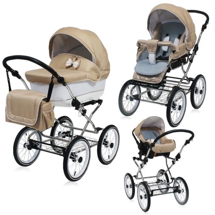 Poussette rétro Set Buggy coque bébé et Isofix optionnel Candy by SaintBaby Creme 02 3en1 avec siège auto pour bébé