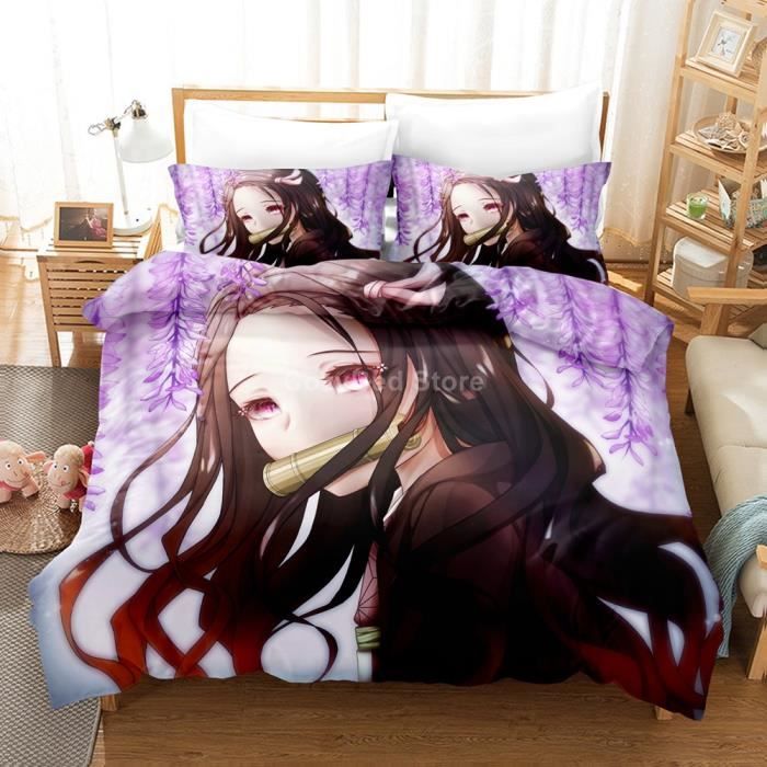 Parure De Lit - Anime Demon Slayer Impression 3D Avec Fermeture éclair Housse De Couette + 2