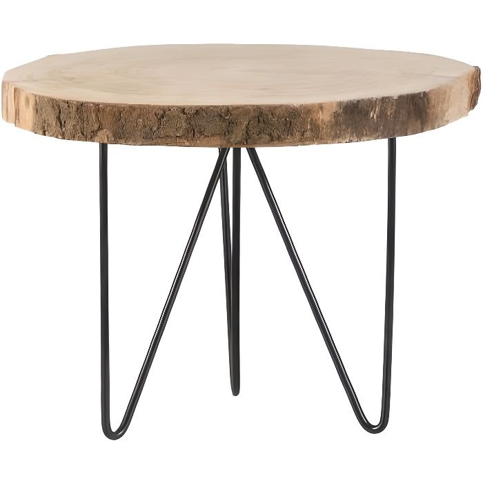 Table D'appoint Diego Atmosphera - Noir, Métal Et Bois - D50cm X H92cm