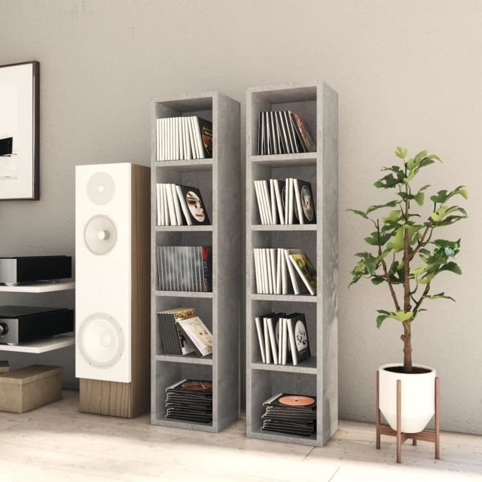 MAG- Moderne Étagères Colonnes Armoires de Rangement CD 2 pcs Gris béton 21x16x935 cm Aggloméré7582