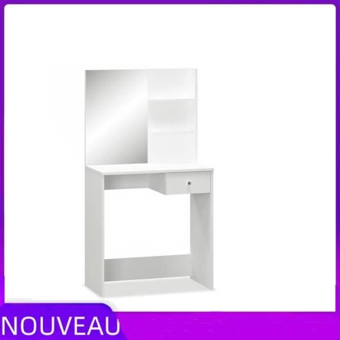 Coiffeuse Blanc CHAUD JID - 75 x 40 x 141 cm - Verre - Tiroir spacieux et étagères