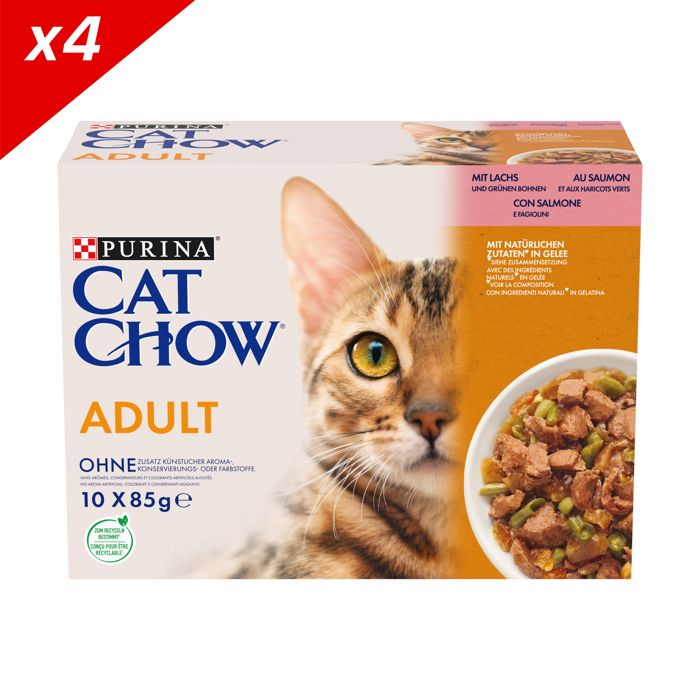Comparer les prix de Aliment pellicule pour chat - CAT CHOW Adult Saumon Haricots verts 40x85g