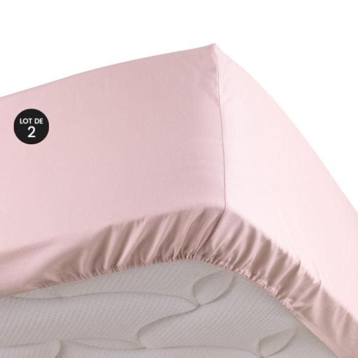 CDAFFAIRES Drap housse -  - Lot de 2 - 100% percale - 160 x 200 cm - Bonnet 30 cm - Rose 