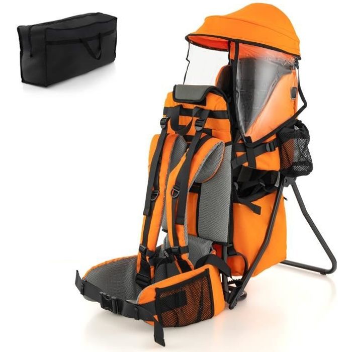 DREAMADE Porte bebe de Randonnee Sac a Dos Enfant pour Voyage avec Rangement et Harnais Auvent Amovible Cadre en Cdiscount Puericulture Eveil bebe