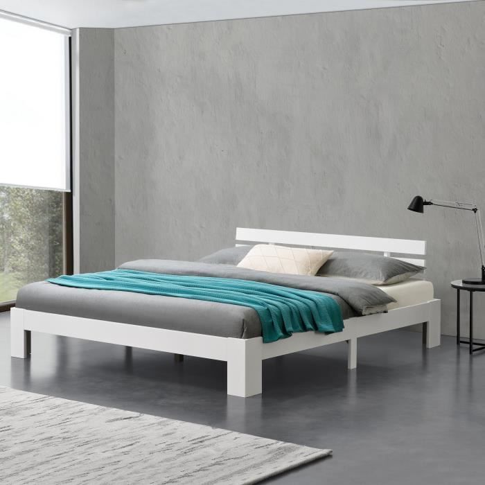 cadre de lit design nivala à sommier à lattes capacité de charge 200 kg lit double stylé en pin et bois stratifié 180 x 200 cm