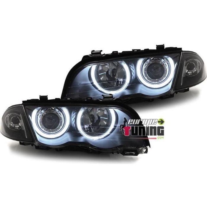 PHARES FEUX AVANTS CCFL ANGEL EYES NOIRS BMW SERIE 3 E46 98-01 (01279)