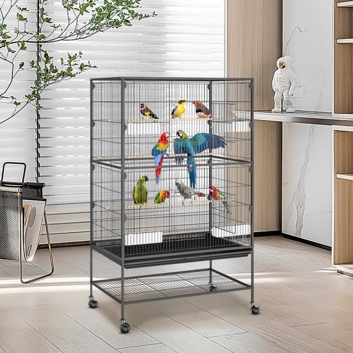 Meilleurs prix pour YIPEEMA. Grande Cage Oiseau sur Pied Volière, Cage Oiseaux sur roulettes 2 Étages avec Support, 78*52*132 cm.