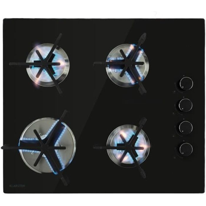 Table de cuisson gaz Klarstein Trifecta Domino - Brûleurs triangulaires - Surface vitrocéramique noire