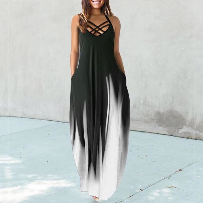 Robe D'été Décontractée Femme Taille XXL - Blanche à Rayures, Sans Manches, Neuve