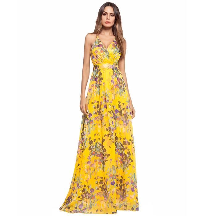 Boheme Femme Sexy V Cou Impression Plage Longue Robe Maxi