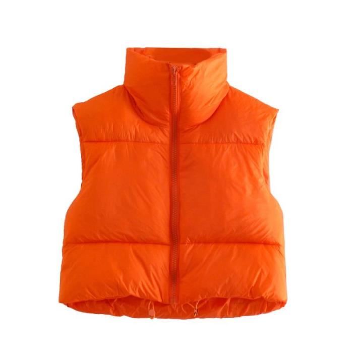 Vanchenl Gilet Court Femme Sans Manches – Col Montant Zippé, Coupe Ample Décontractée, Idéal Mi-Saison