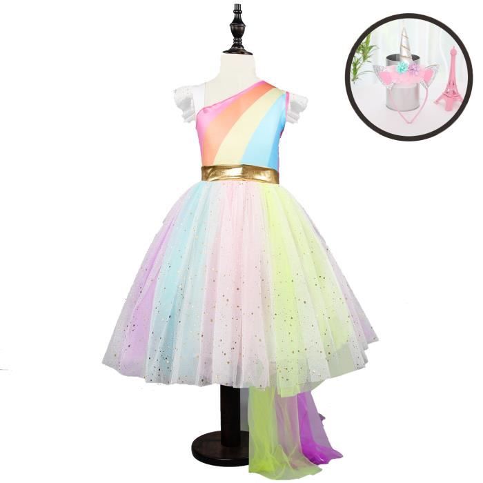 Hzdhclh Vetements Pour Enfants Robe De Licorne Fete D Anniversaire Coiffe Assortie Blanc Achat Vente Robe De Ceremonie Cdiscount
