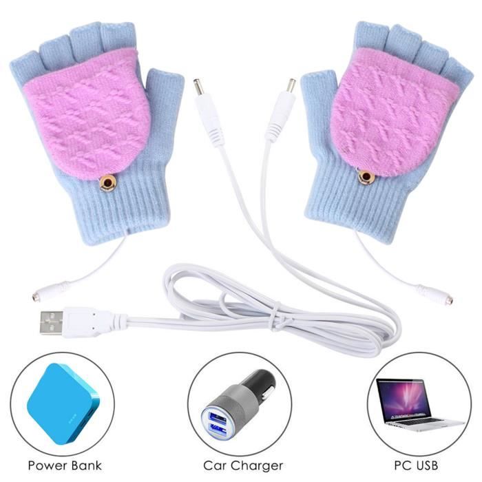 Asudaro Gants chauffants USB unisexe gants chauffants USB demi-doigt complet gants dordinateur portable lavables chauds gants dhiver chauds tricot/és gants chauffants /électriques