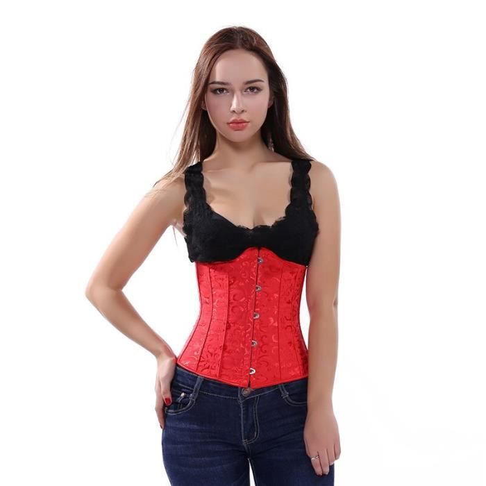 Corset Gothique Satin Femme Sous-Poitrine - Bustier Lacets Shapewear Taille Sablier Sexy