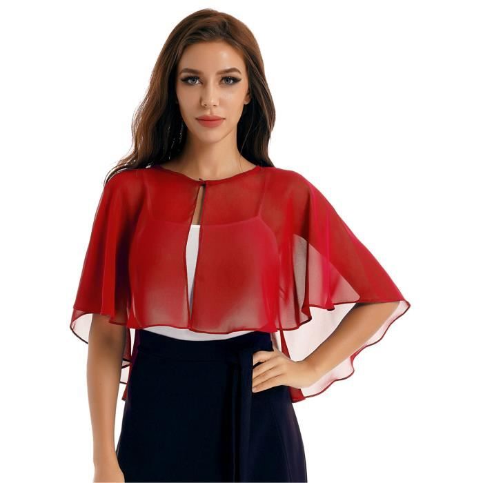 yizyif boléro mariage mousseline femme etole châle wraps couvre epaule cardigan court gilet eté rouge