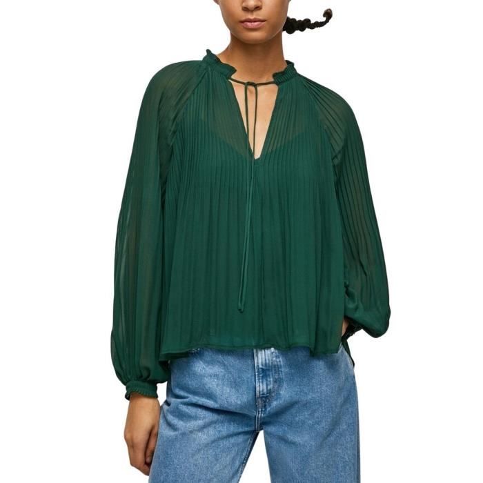 Blouse voile transparent plissé DORA Vert sapin