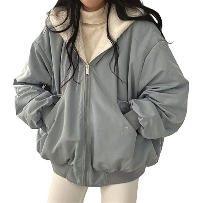 Veste Polaire Double Face pour Femme en Fausse Fourrure Hiver Chaude Manteau en Peluche Veste Parka a Capuche Blouson Deux Cotes Bleu Cdiscount Pret a Porter