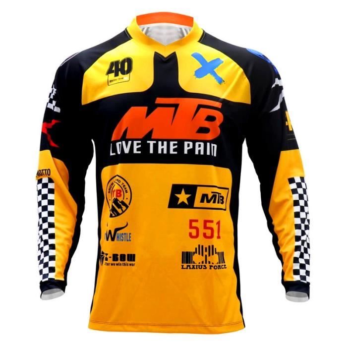 Maillot VTT Manches Longues - Polyester Respirant - Séchage Rapide - Pour Vélo, Moto, Sport Outdoor - Homme