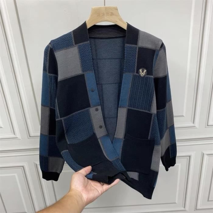 Cardigan Homme Style Ethnique Rétro - Brodé Grue (Crane) - Noir - Polyester - Neuf Avec étiquettes