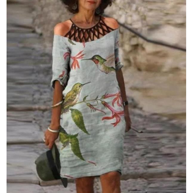 Robe Classique imprimee retro pour femmes Sexy col en v ample
