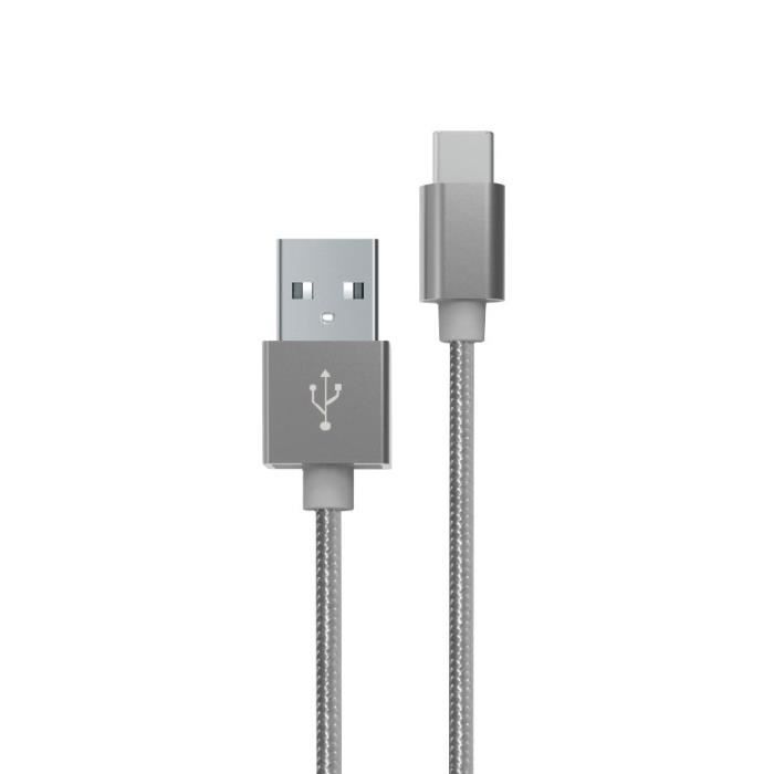 MYWAY CABLE TRESSE USB-A USB-C 1M GRIS