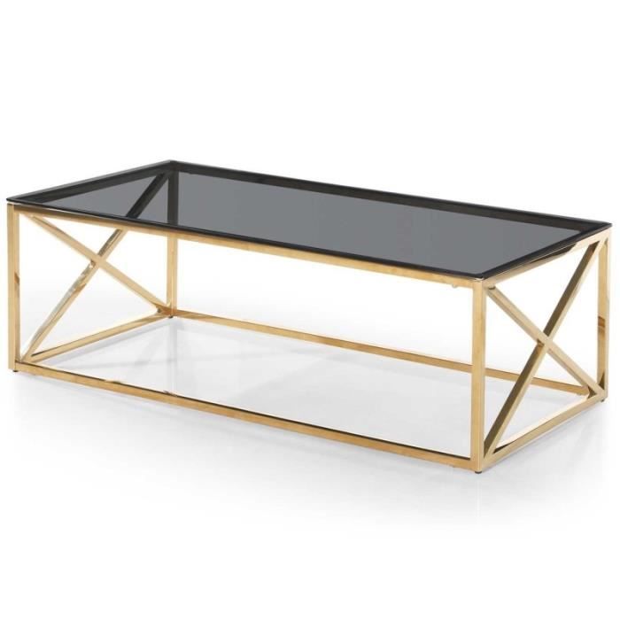 Table Basse Verre Design Gladis 120cm Or Noir Paris Prix