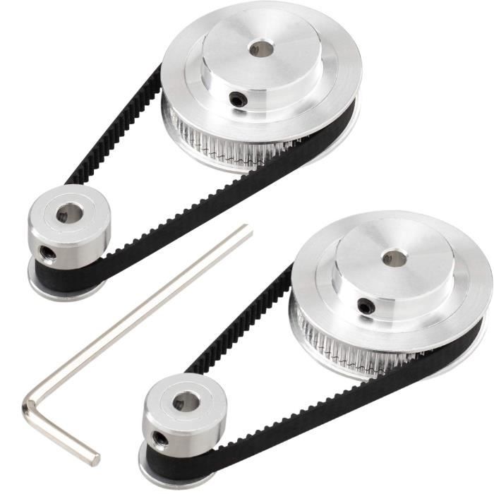 Kit Poulies GT2 Juwacoo - 20/60 Dents Alésage 5mm + Courroie 200x6mm, Pour Transmission Synchrone
