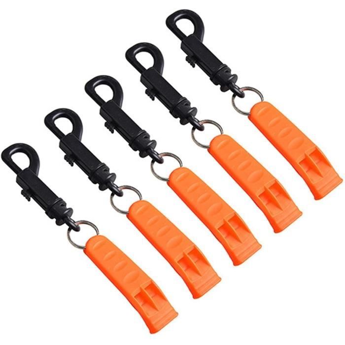10 Sifflets D'Urgence Avec Crochet - Plastique Orange, Double Tube - Pour Randonnée, Camping, Survie
