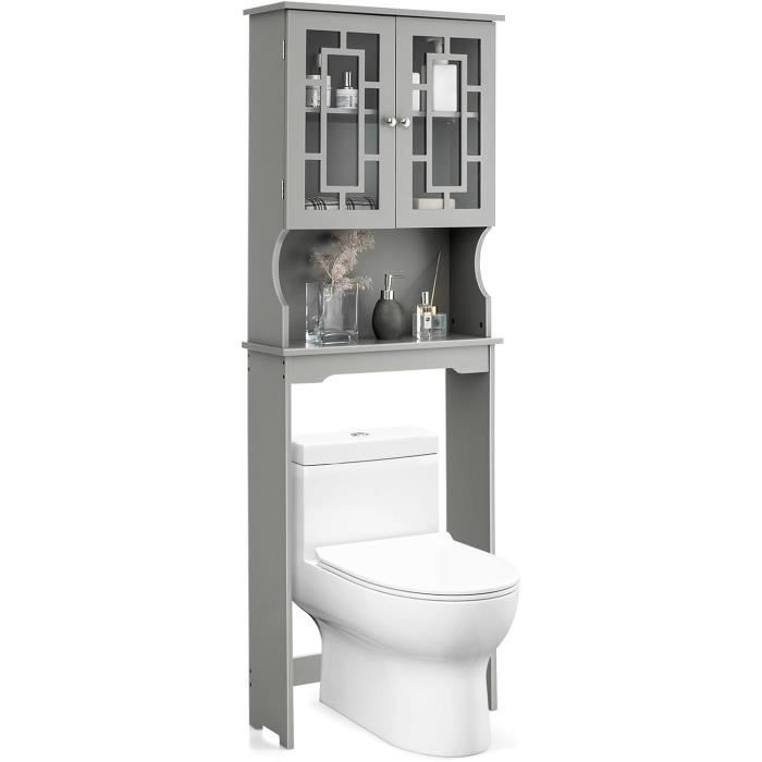goplus étagère de rangement pour toilette, placard avec deux portes transparentes, rangement de toilette et machine à laver, éta186