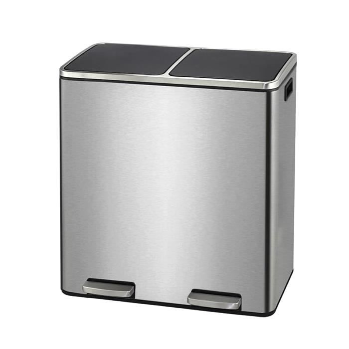 Poubelle Double Cuisine Inox Poubelle Tri Sélectif 2x30L Inox | Double Bac Avec Sacs | Fermeture Douce | Pour Cuisine Ou Salon 2 Bacs 30L Cuisine