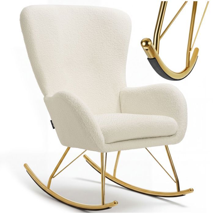 Fauteuil à bascule - TECTAKE - Fauteuil à bascule SWING en polyester et acier rembourrage épais avec grand dossier - Crème/Or
