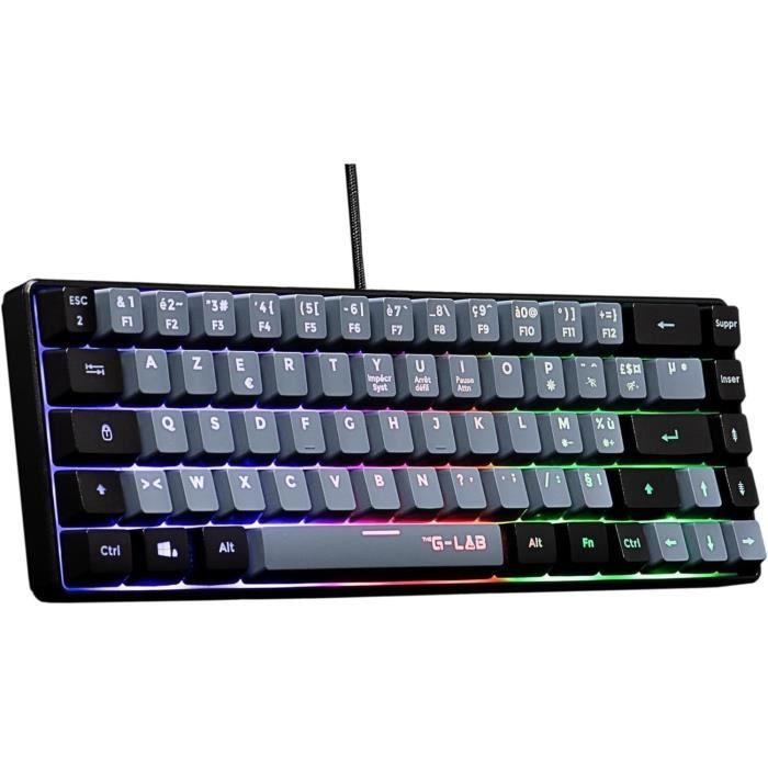 Clavier Gaming - THE G-LAB - KEYZ-HYDRO-GRB/FR - Membrane 60% 2 couleurs touches Grises + Noires