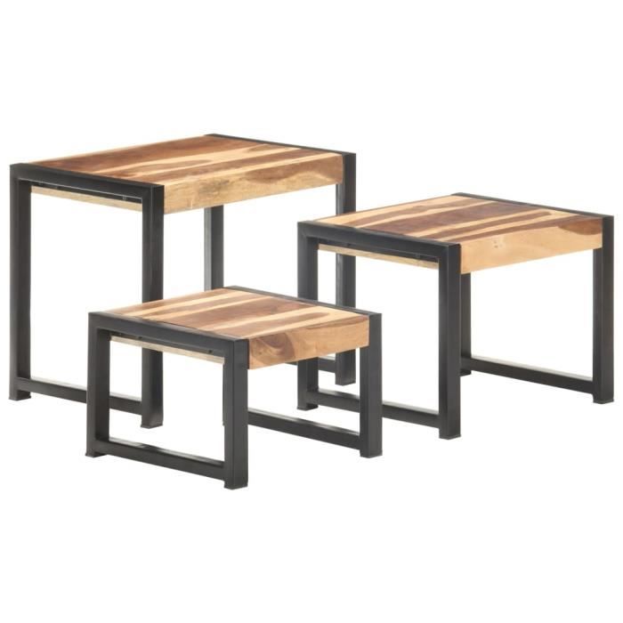 tables gigognes en bois massif - tmishion - vintage - marron - rectangulaire