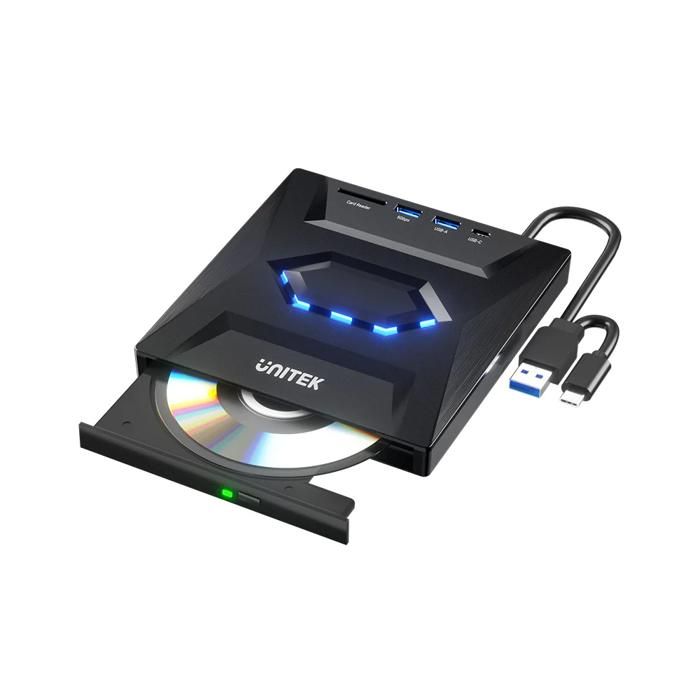 UNITEK Lecteur / Graveur CD et DVD avec hub intégré - USB-A / USB-C