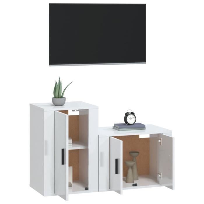ZERONE Ensemble de meubles TV 8 pcs Blanc brillant Bois d'ingénierie
