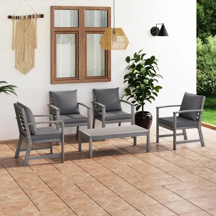 vidaXL Salon de jardin 5 pcs Bois Acacia - vue 3