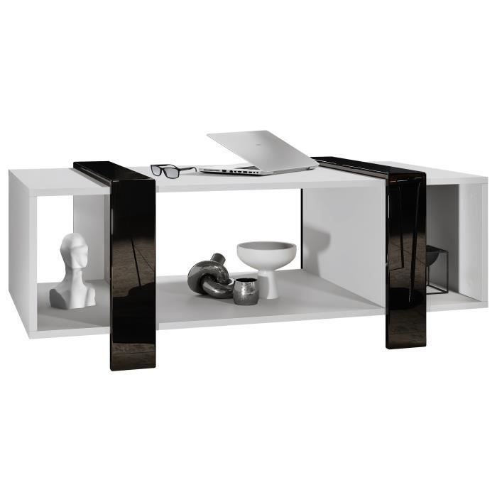 vladon table basse ida table de salon, caisson en blanc mat, façades en noir haute brillance